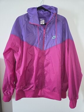 Nike Pink and Purple Colorblock Hooded Bomber Jacket